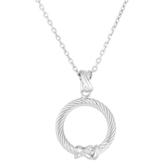 18" Sterling Silver 44x22mm Pendant with Diamond
